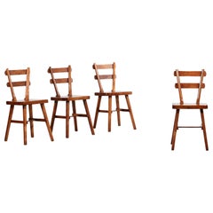 Set of 4 Rustic Wooden Chairs, Artisans of Marolles Style