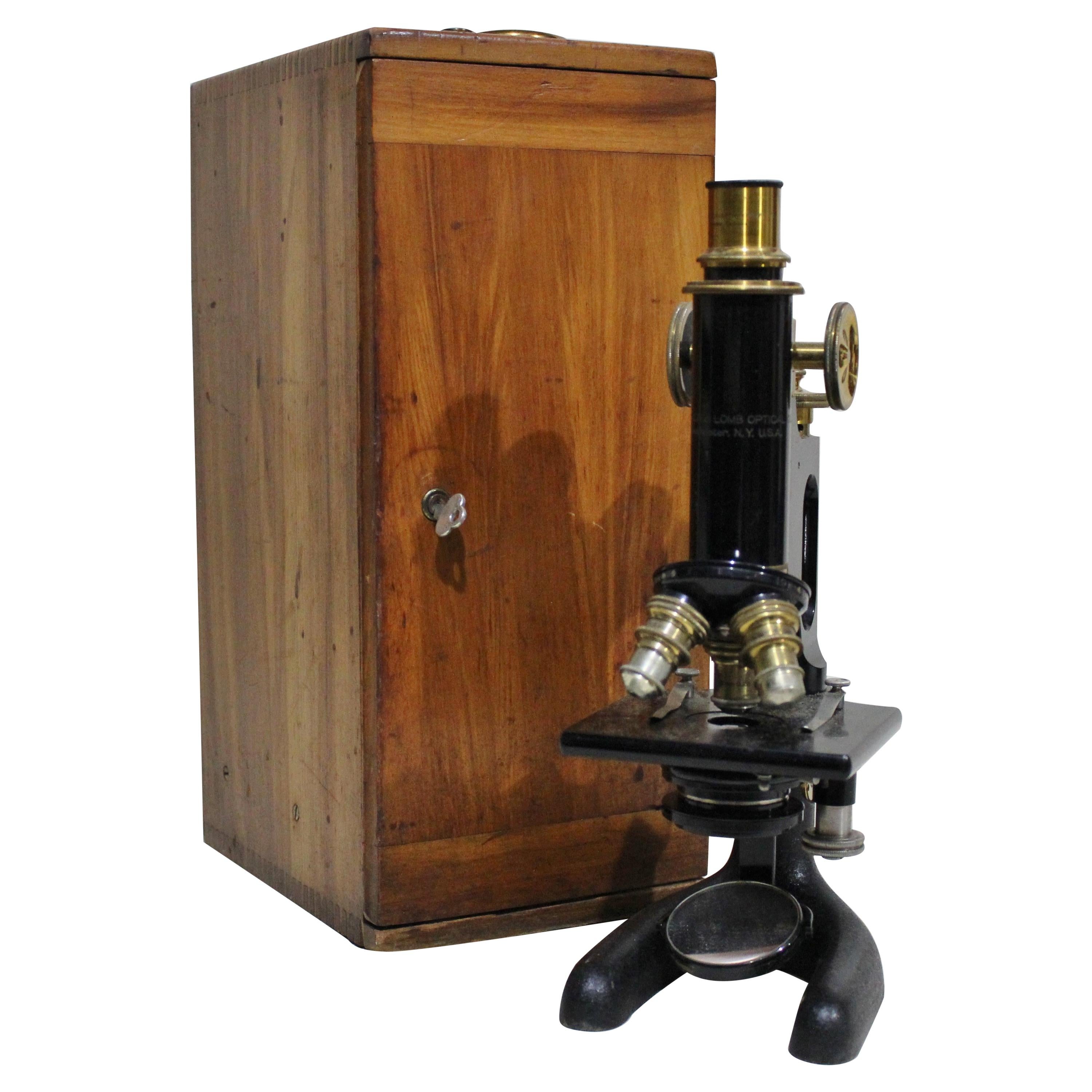 Bausch & Lomb Brass Monocular Scientific Microscope and Wood Case