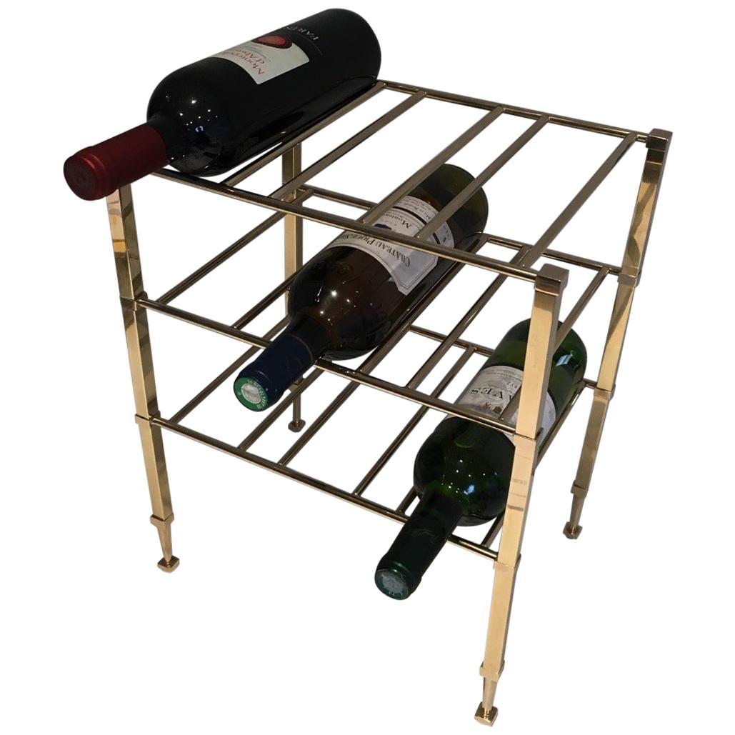 Attributed to Maison Jansen, Brass Wine Bottles Rack, French, circa 1940 For Sale