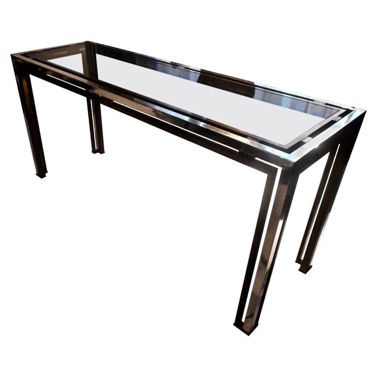 Fine Romeo Rega Chrome and Brass Console Table, Italy, 1970