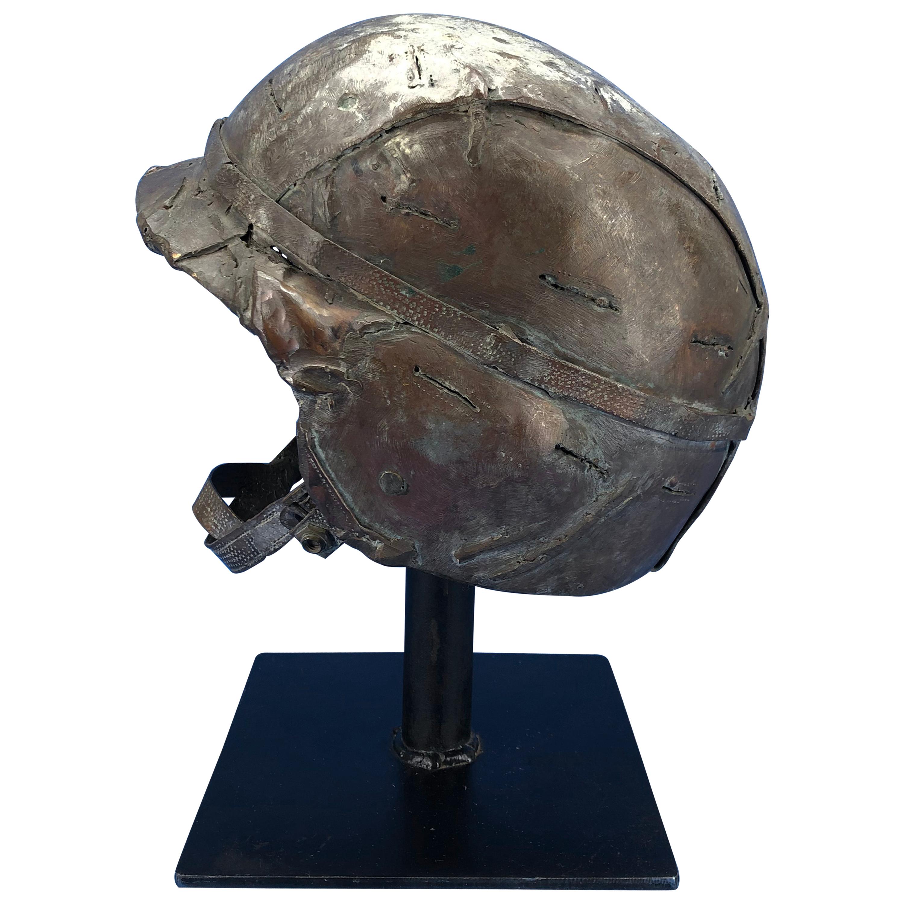 Midcentury Solid Bronze Sculpture Of A US Army Helmet For Sale