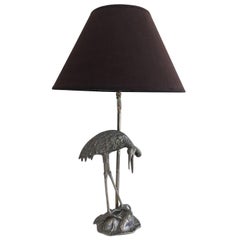 Attributed to Maison Bagués, Silvered Heron Lamp, French, circa 1960