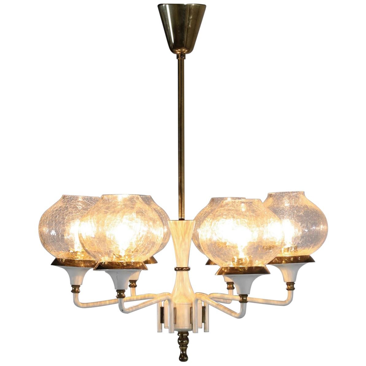 Midcentury Pendant Brass and Glass Scandinavian in Style of Hans Age Jakobsson