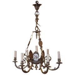 Early 20th Century 6 Arm or 7 Light Brass Chandelier