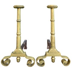 Pair Late 19th-Early 20th Century Brass Andirons