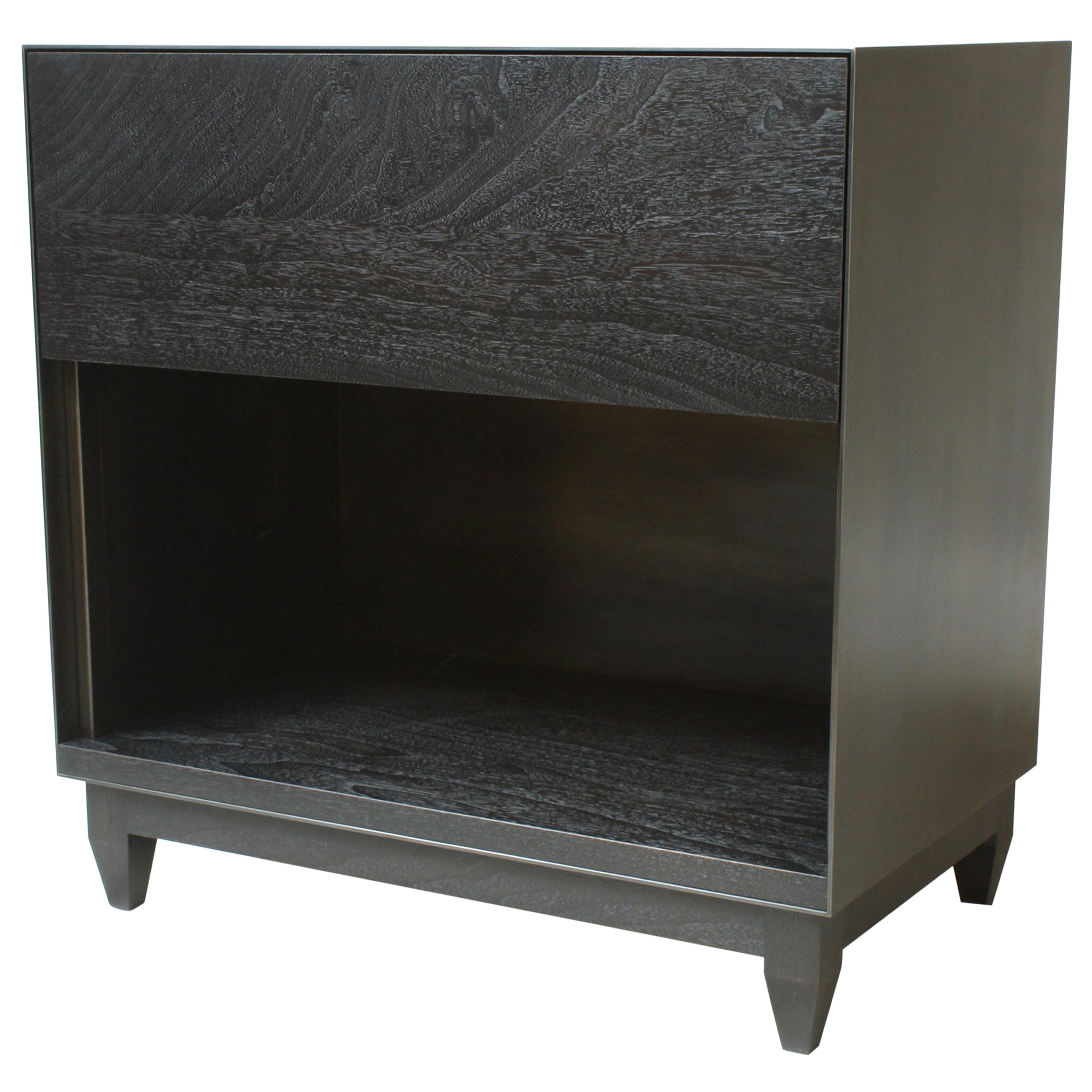 Oxide, Blackened Steel and Walnut Bedside Table or Nightstand by Laylo Studio For Sale