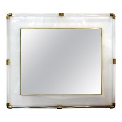 Mid-Century Modern Lucite Framed Mirror with Brass Accents
