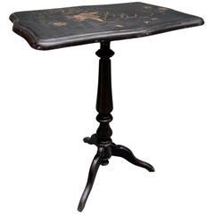 19th Century English Tripod Table with a Black Tole Chinoiserie Painted Top