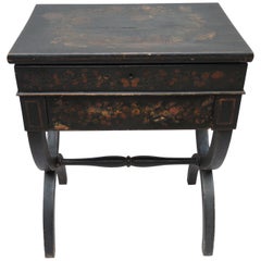 Antique 19th Century English Regency Black Decoupage Side Table or Dressing Table