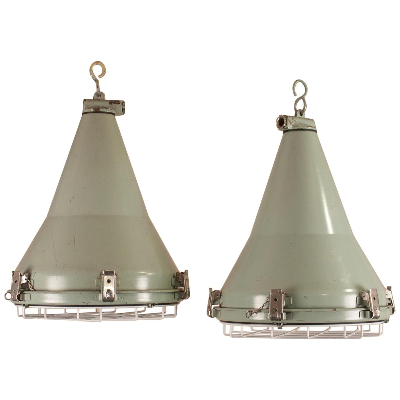 Pair of Ship's Nautical Painted Pendant Lights For Sale