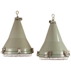 Retro Pair of Ship's Nautical Painted Pendant Lights