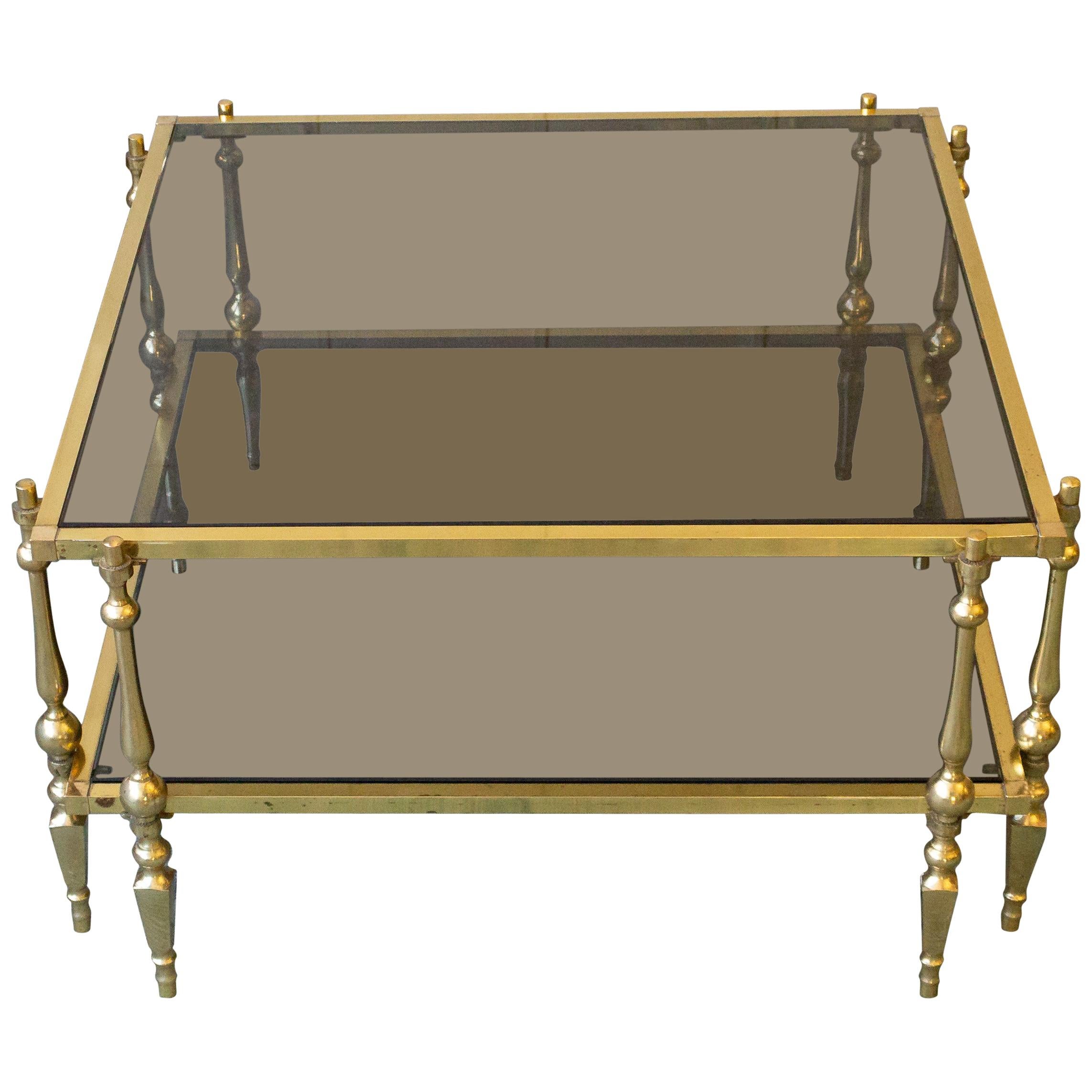 1980s French Brass and Glass Coffee Table For Sale