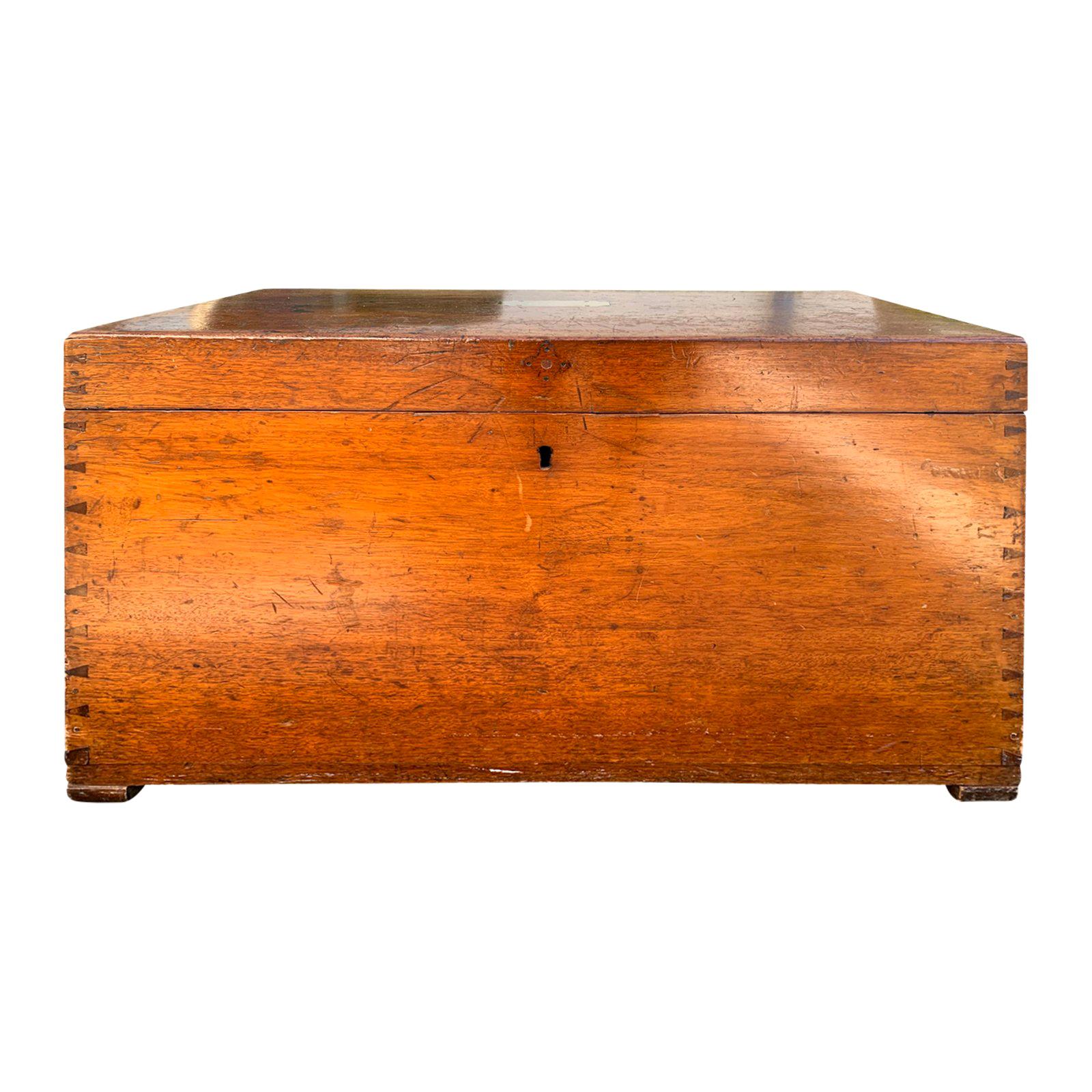 19th Century Camphor Wood Sea Captain's Trunk with Tray Insert