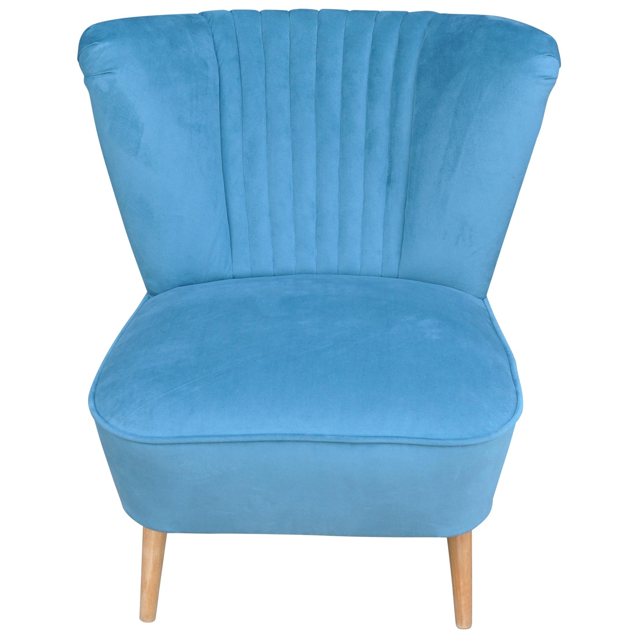 1950s Cocktail Chair Blue Fabric For Sale