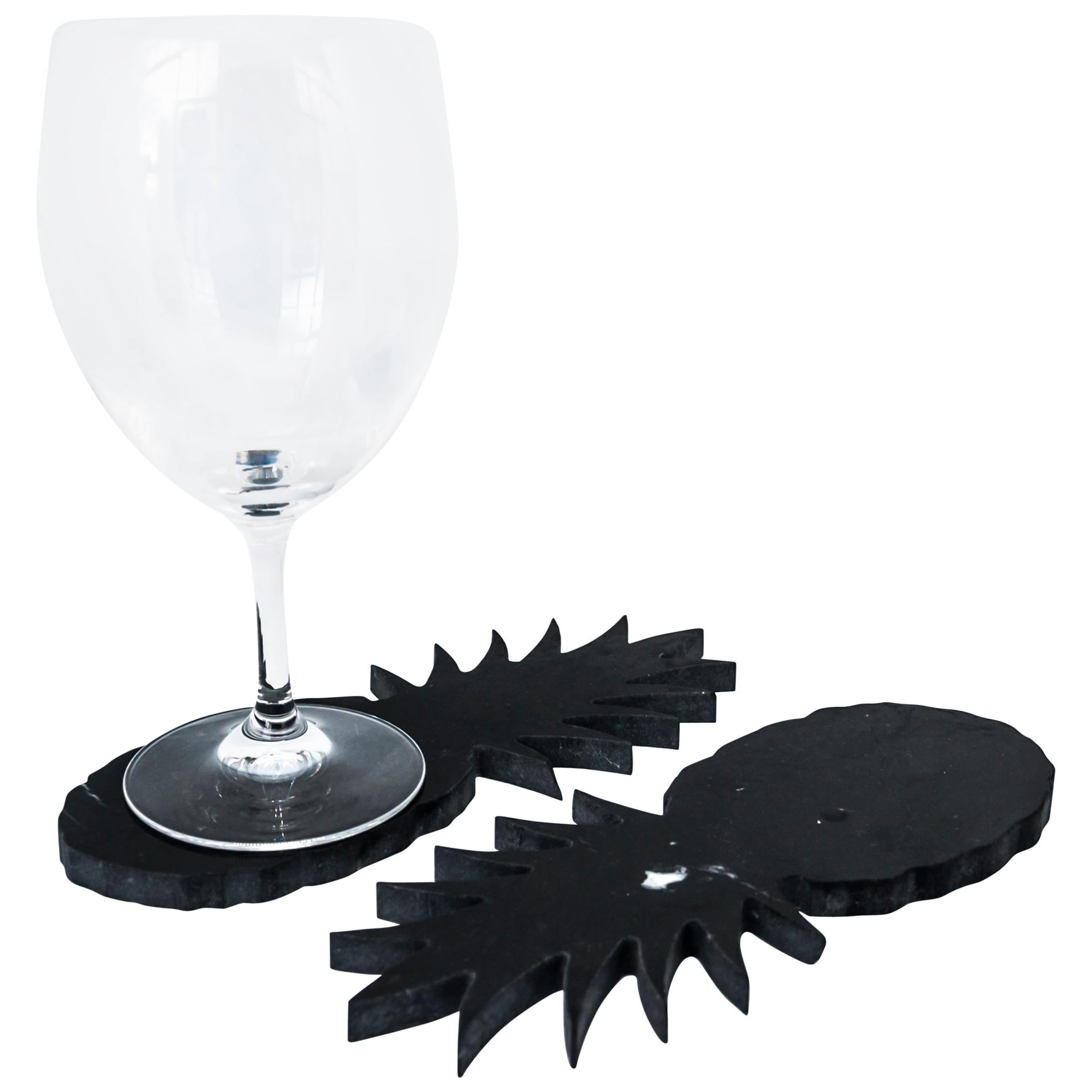 Set of 2 Black Marble Coaster with Pineapple Shape