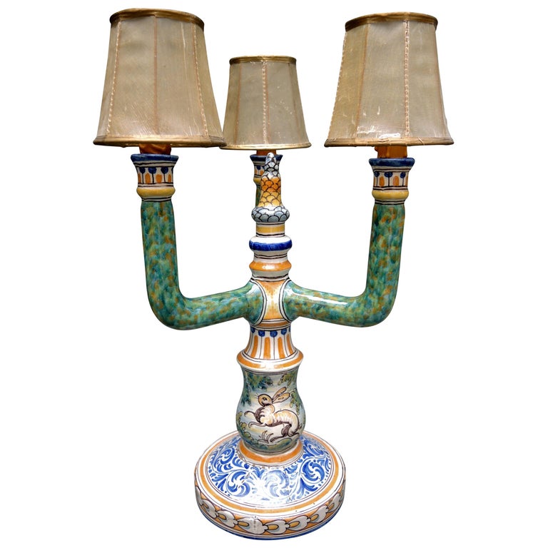 Circa Lighting Table Lamps / Spanish Majolica Candelabra Lamp from the