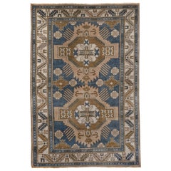 Navy, Ivory and Green Handmade Wool Turkish Old Anatolian Konya Runner