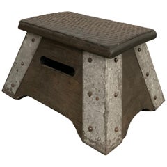 Retro Industrial Maple and Galvanized Steel Train Step Stool