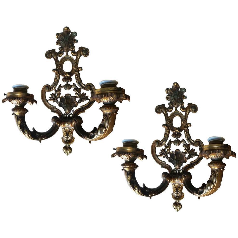 Pair of Empire Style Wall Sconces Bronze, France, 20th Century