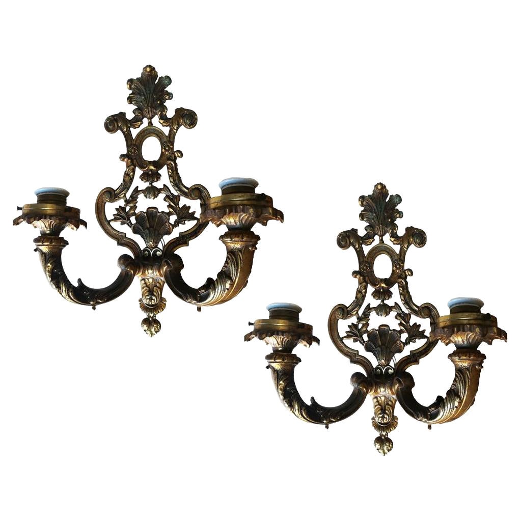 Pair of Wall Sconces Bronze Empire Style, France, Early 20th Century For Sale