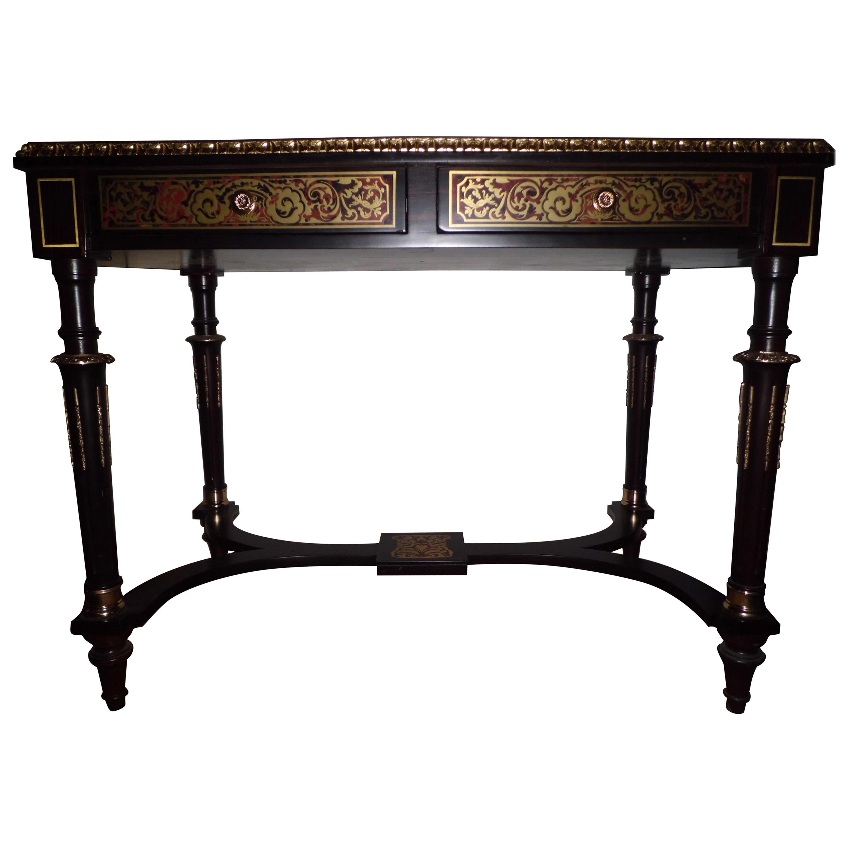 French Louis Napoleon III Style Boulle Desk with Tortoiseshell and Brass Inlay For Sale