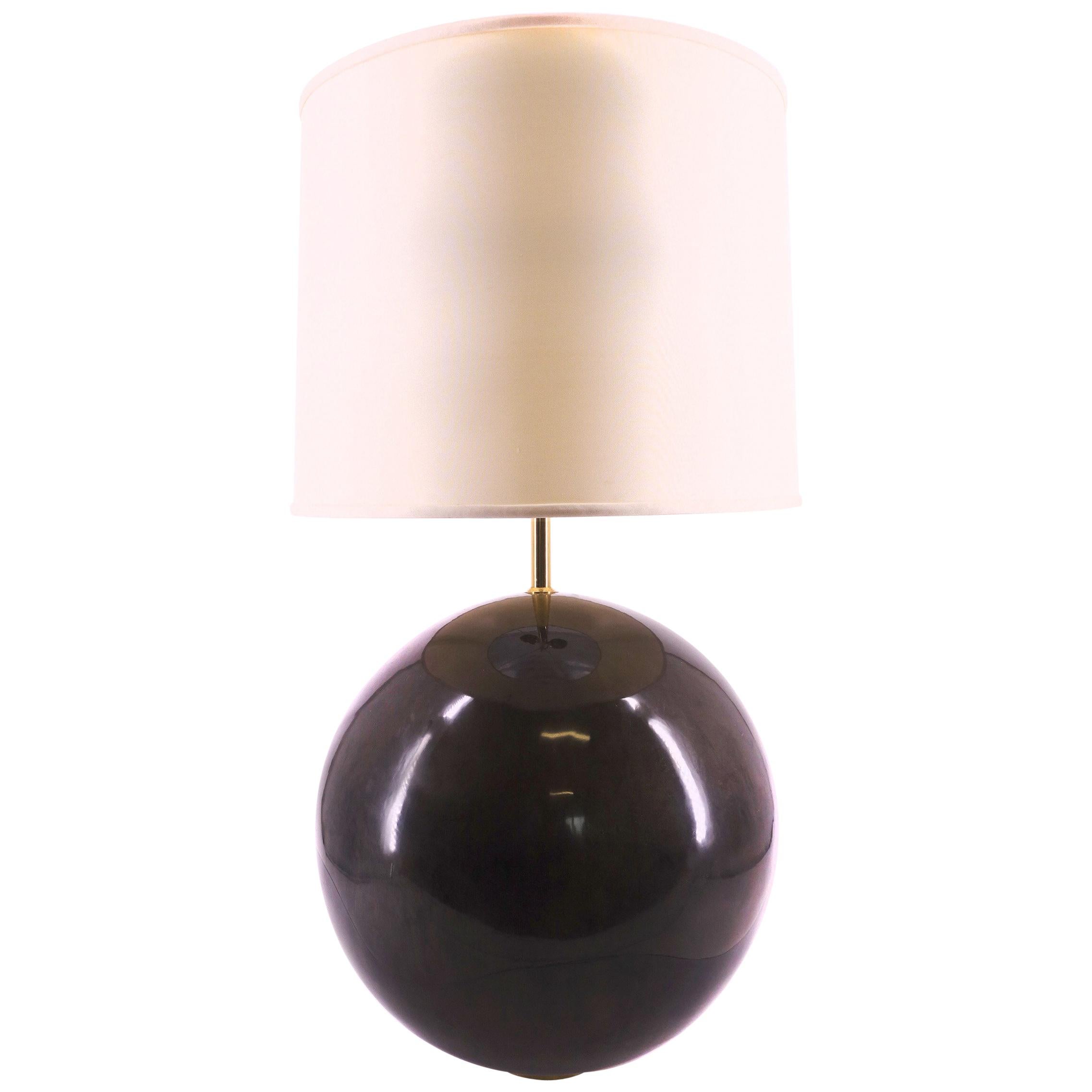 Lampe de bureau boule en peau de chèvre grise Karl Springer en vente