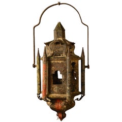 Antique Early 18th Century French Tole Lantern Retaining the Original Paint