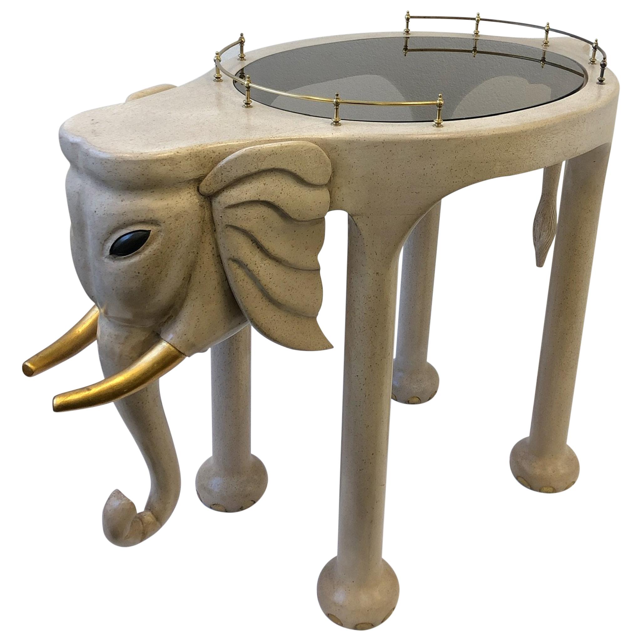 Carved Wood Elephant Bar Cart by Marge Carson