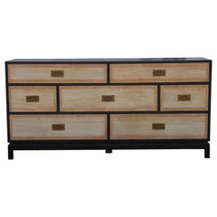 Used Modern Baker Style Seven-Drawer Two-Tone Campaign Dresser with Brass Handles