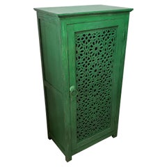 Hand Painted and Hand Carved Moroccan Cabinet, Faded Green