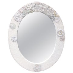 Modern Whtie Blossom Glass Flower Mosaic Oval Mirror by Ercole Home