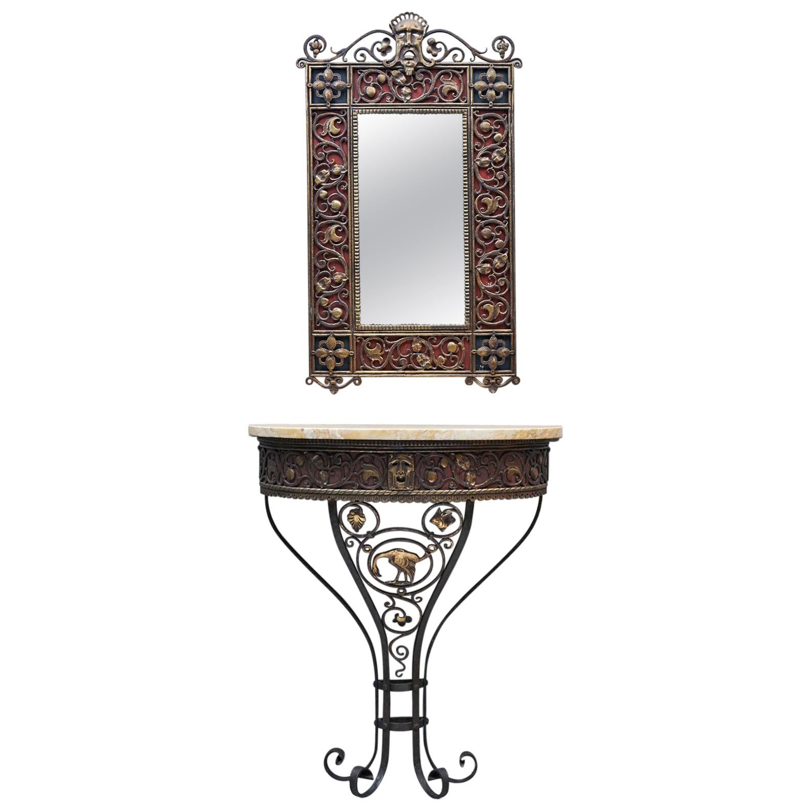 Oscar Bach Italianate Mirror and Console Set, 1923 For Sale