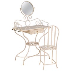 20th Century White Painted Iron Italian Dressing Table with Chair, 1960