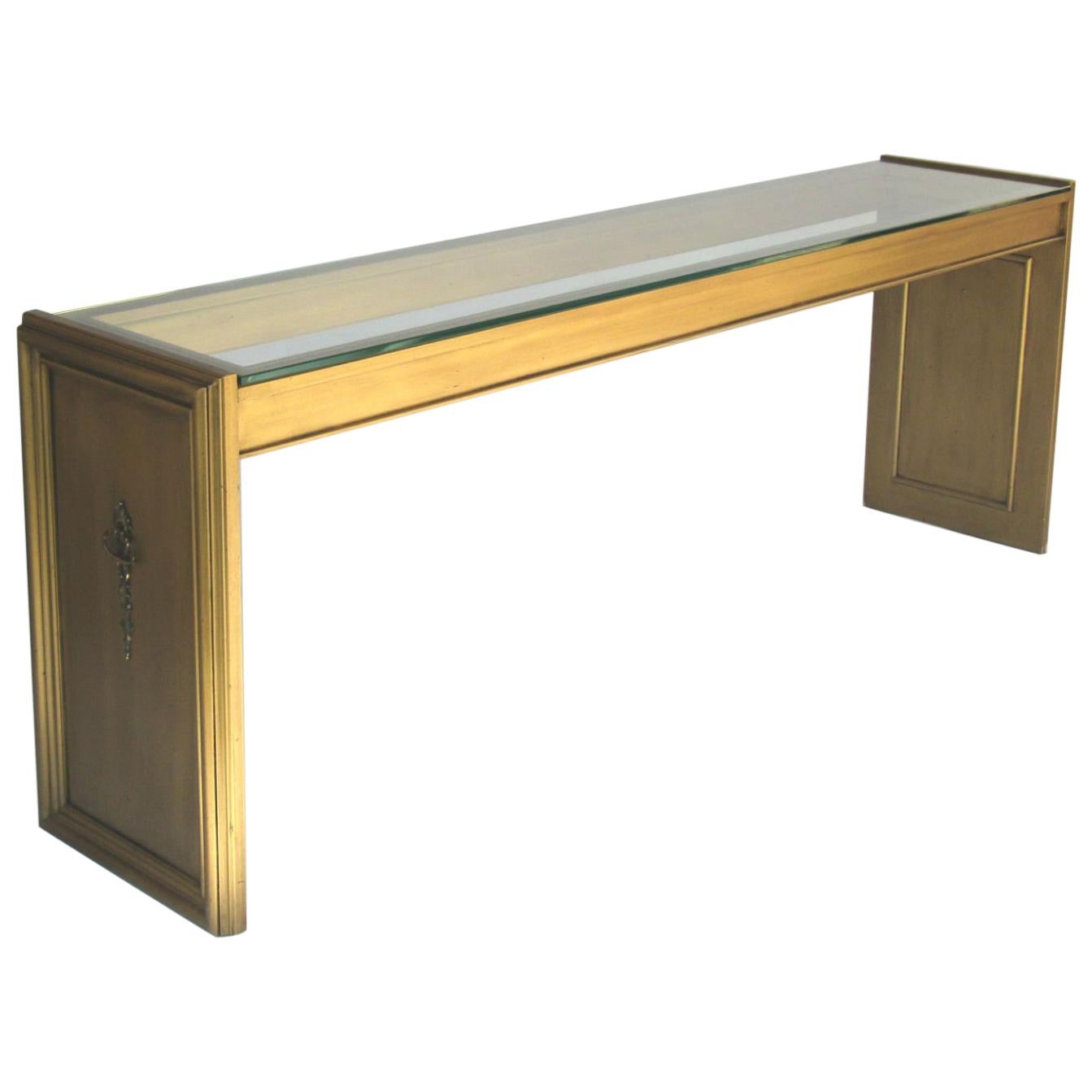 Midcentury Gilt Painted Wood and Glass Console For Sale
