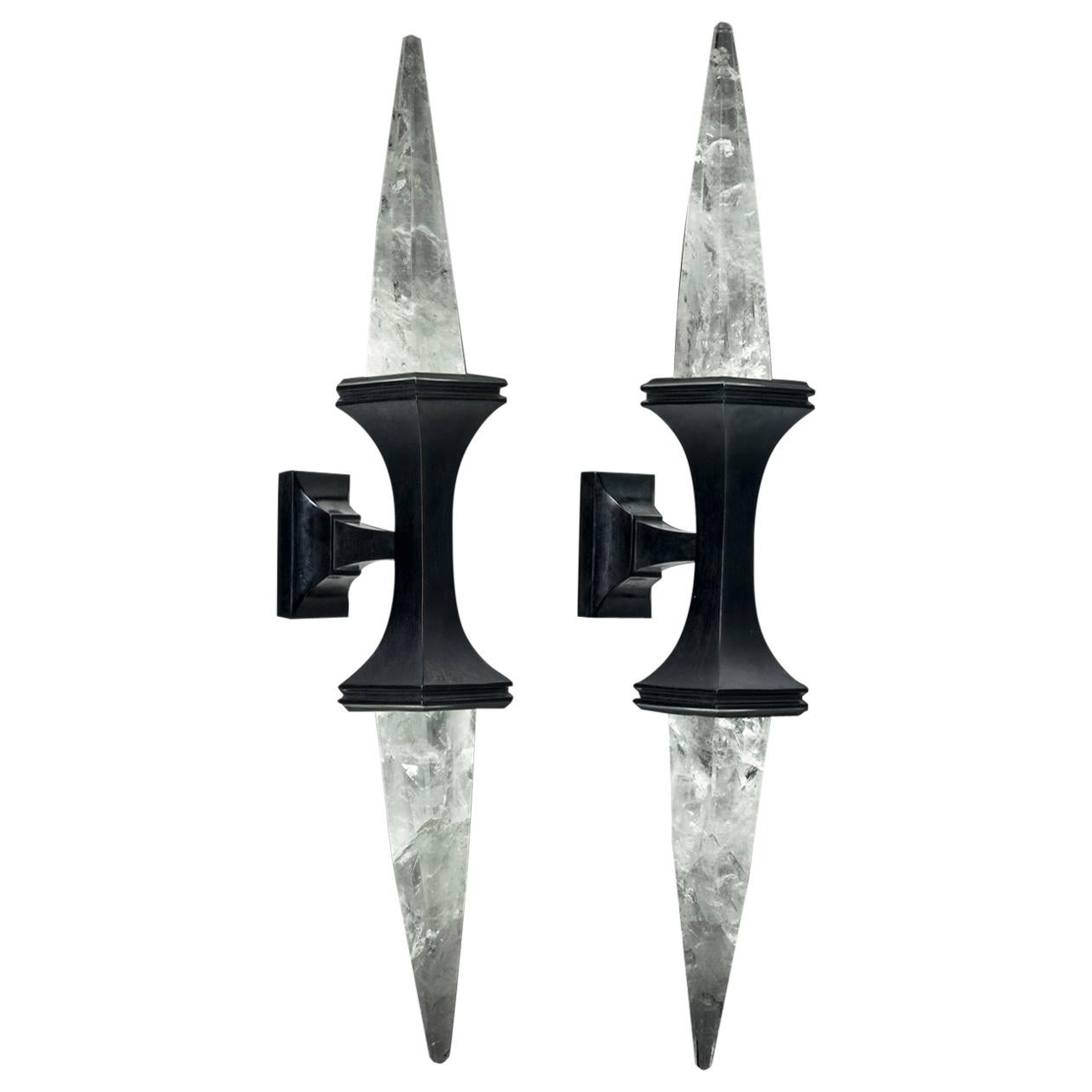 Bronze and Rock Crystal Wall Sconces, Model I, Black Edition For Sale