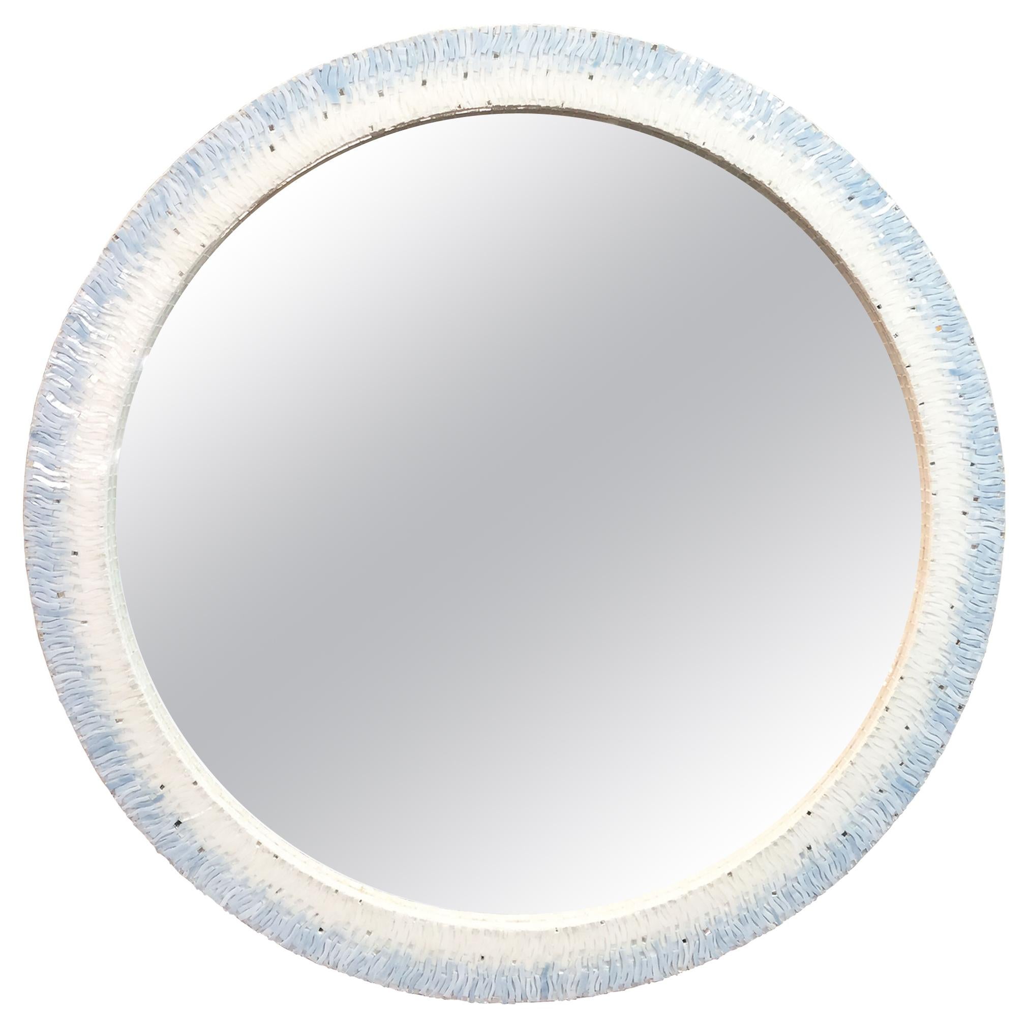 Modern Breara Mosaic Round Mirror with White and Blue Glass by Ercole Home For Sale