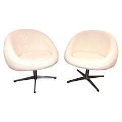 Pair of Midcentury Bouclé Upholstered Swivel Chairs