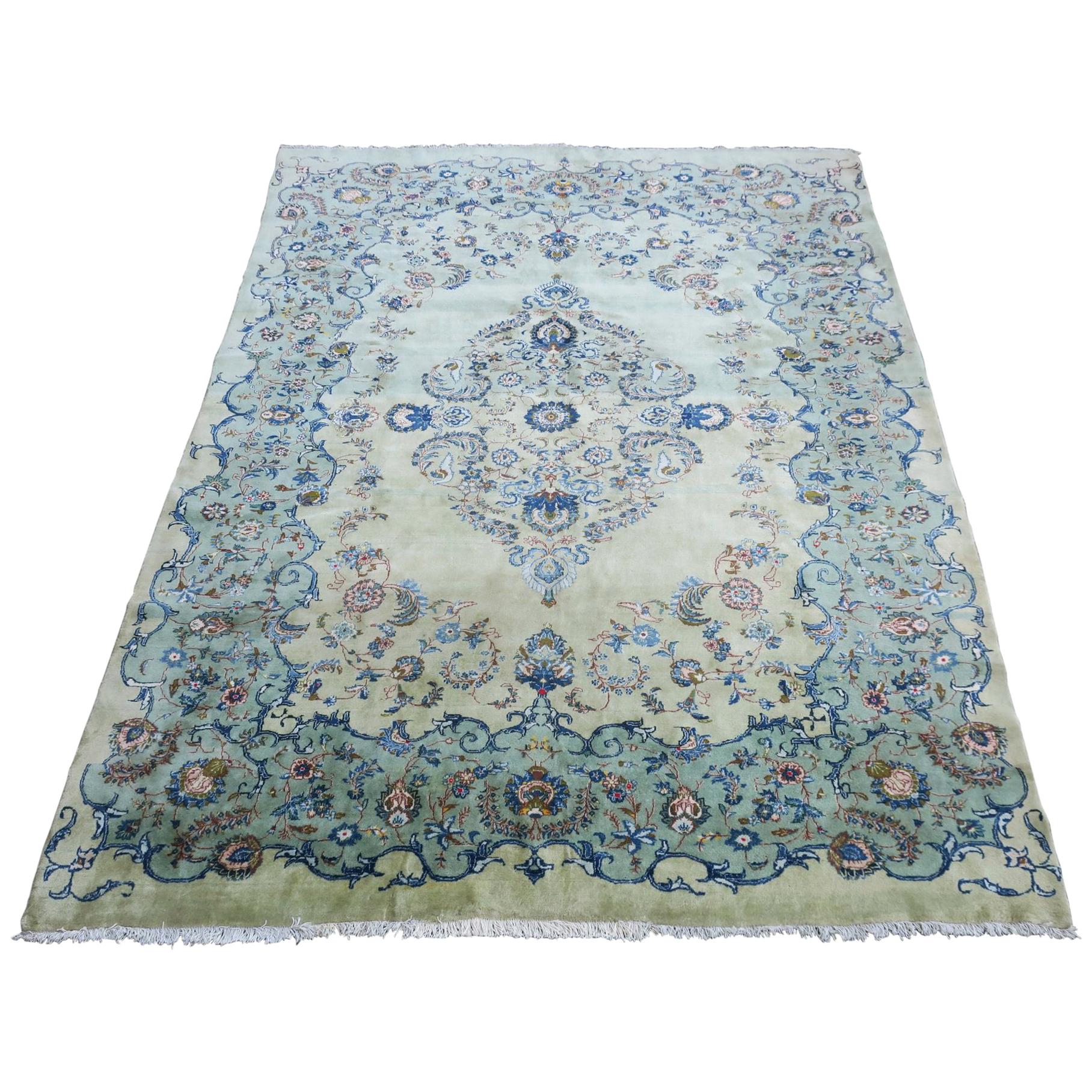 Pistachio Kashan Carpet Midcentury For Sale