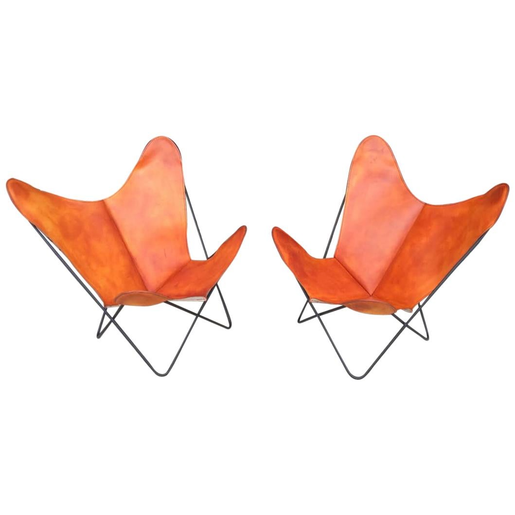 Knoll Hardoy Vintage BFK Butterfly Sling Chairs with New Leather