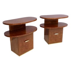 Pair of Vintage Art Deco Wooden Nightstands with Two Shelves, Italy