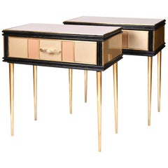 Pair of 1960s Gold and Brass Glass Bedside Tables