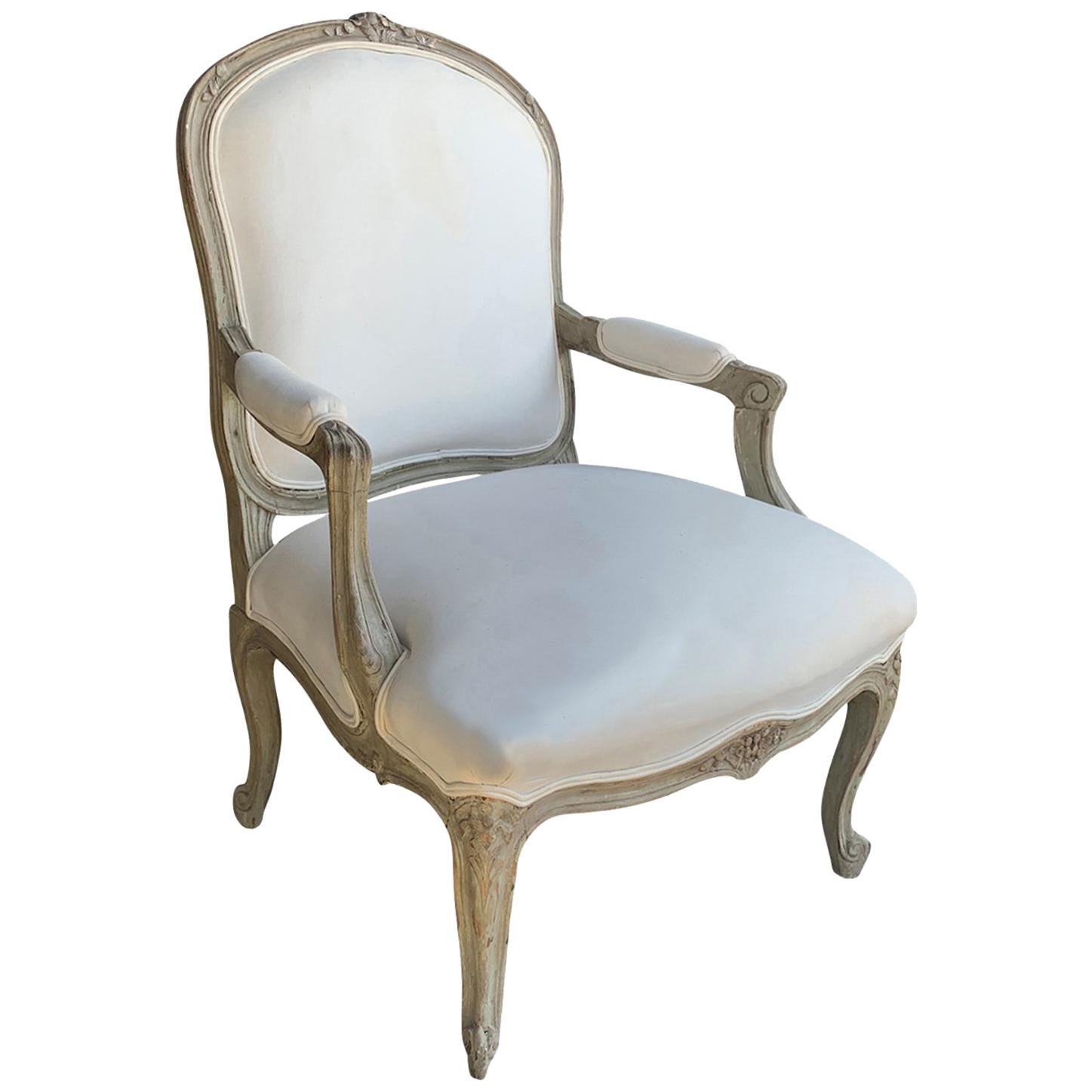 19th Century French Louis XV Style Painted Fauteuil
