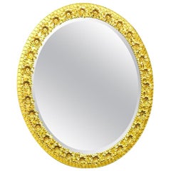 Oval Gold Plated Brass and Crystal Flowers Mirror by Palwa, circa 1960s