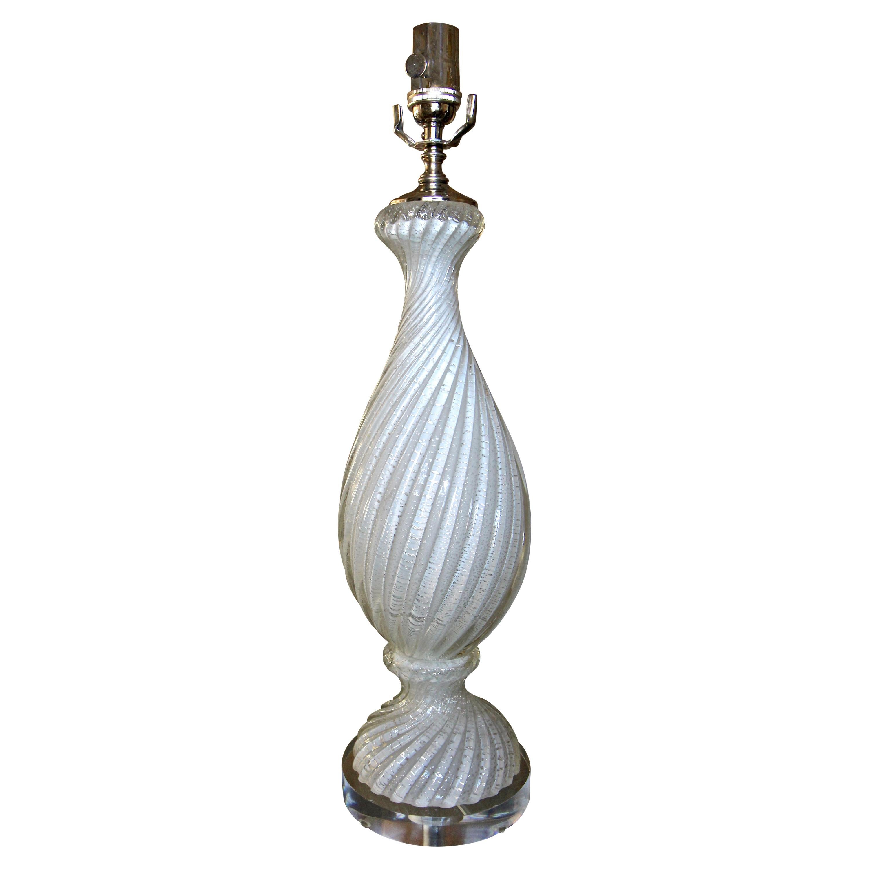 Murano White and Silver Inclusions Twisted Glass Table Lamp