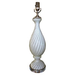 Vintage Murano White and Silver Inclusions Twisted Glass Table Lamp