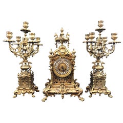 H&F Paris Three Piece Clock Set, Bronze, 19th Century, Candelabra, French