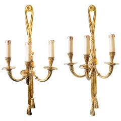 Midcentury Pair of Bronze Doré Wall Sconces French Louis XVI Style