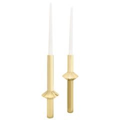 Contemporary Solid Swedish Brass Modern Minimalist Candlesticks