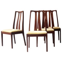 Retro Midcentury Modern Yellow Brown Teak Set Four English Chairs, United Kingdom 1970