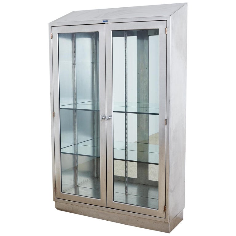 industrial steel glass door apothecary display cabinet